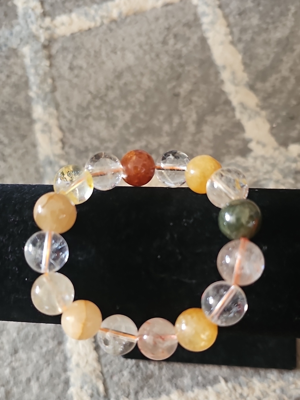 Multi-Color Gemstone Beaded Stretch Bracelet - Yellow, Clear, Green, Brown